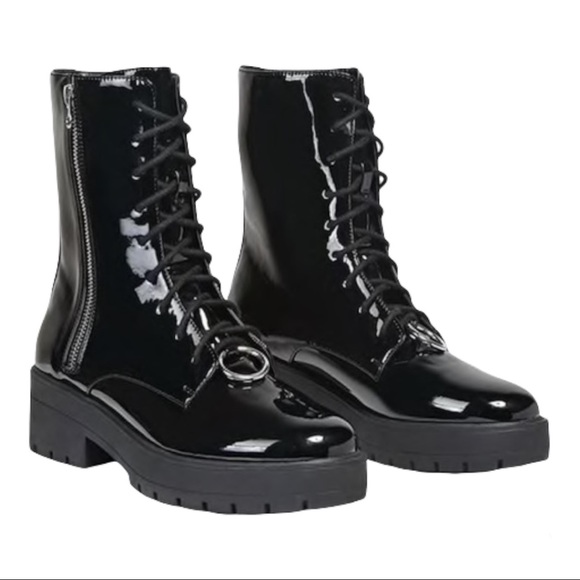 Patent Leather O Ring Combat Boots 